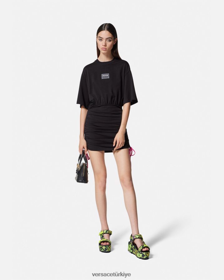 Versace parça numarası logolu tişört elbise kadınlar siyah Giyim B0HHR82192