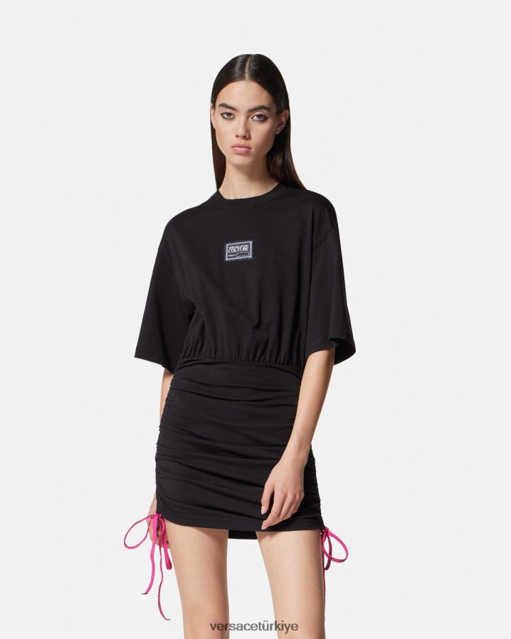 Versace parça numarası logolu tişört elbise kadınlar siyah Giyim B0HHR82192