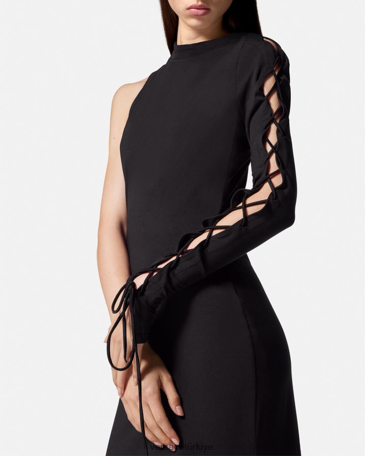 Versace tek omuzlu uzun elbise kadınlar siyah Giyim B0HHR82194