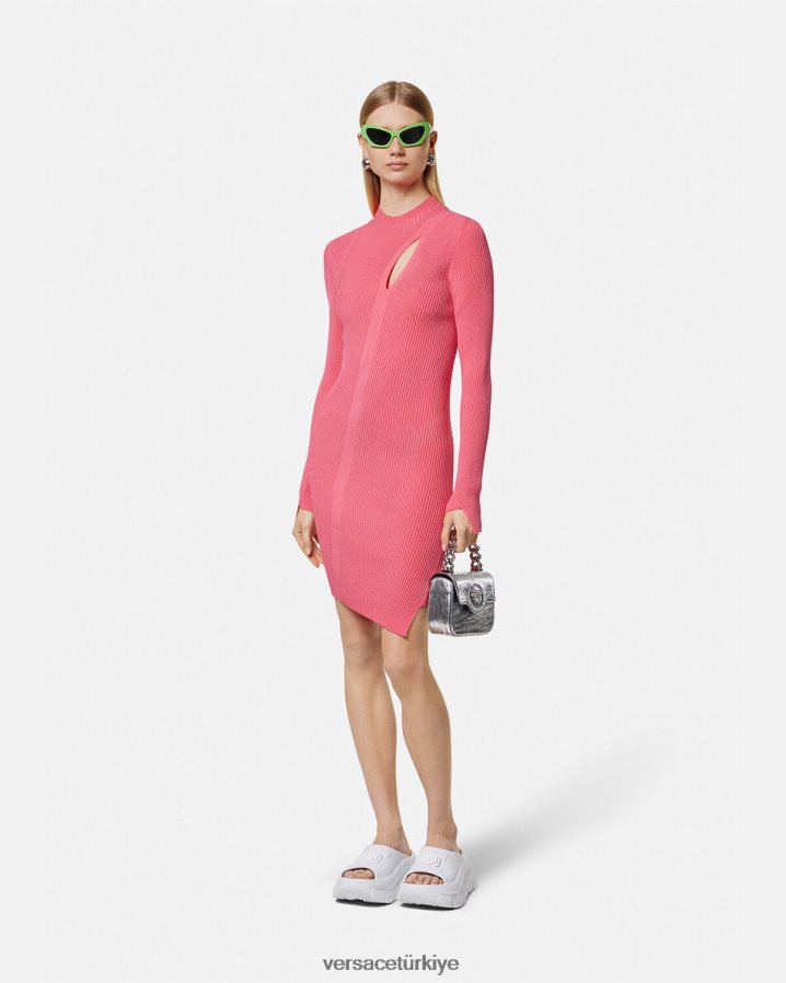 Versace yırtmaçlı balıkçı yaka mini elbise kadınlar pembe Giyim B0HHR832