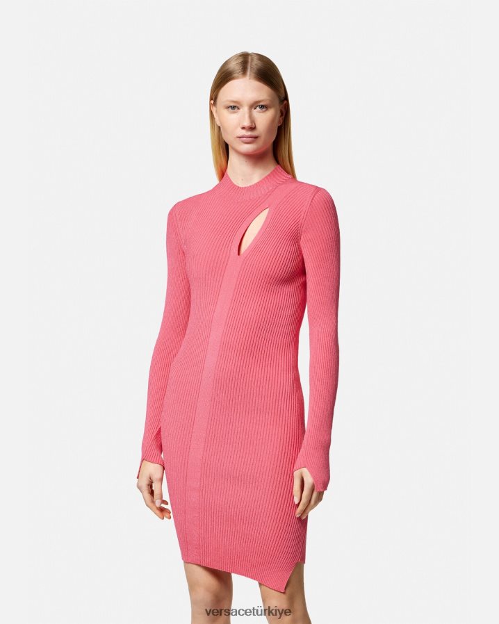 Versace yırtmaçlı balıkçı yaka mini elbise kadınlar pembe Giyim B0HHR832