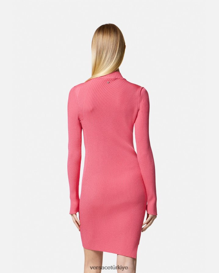 Versace yırtmaçlı balıkçı yaka mini elbise kadınlar pembe Giyim B0HHR832