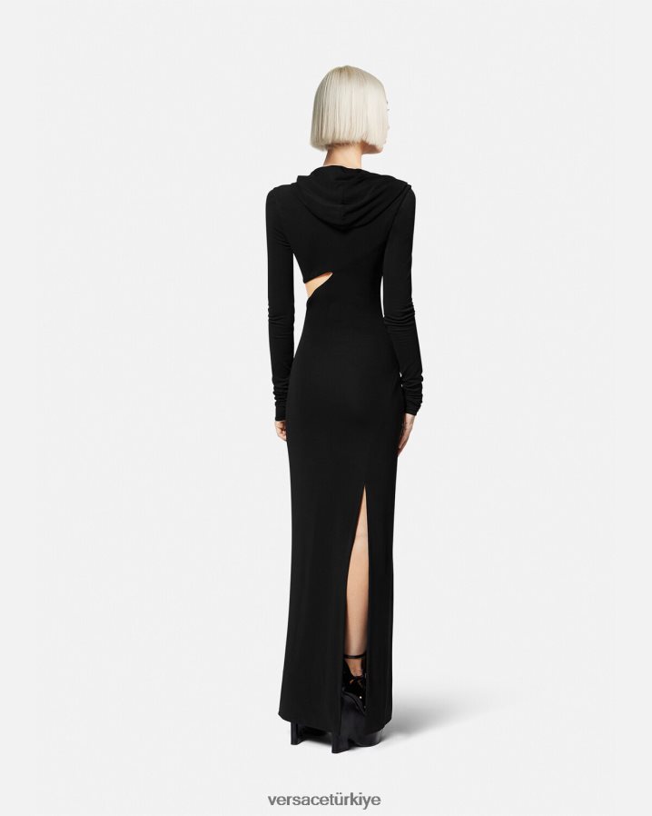 Versace yırtmaçlı kapüşonlu uzun elbise kadınlar siyah Giyim B0HHR852