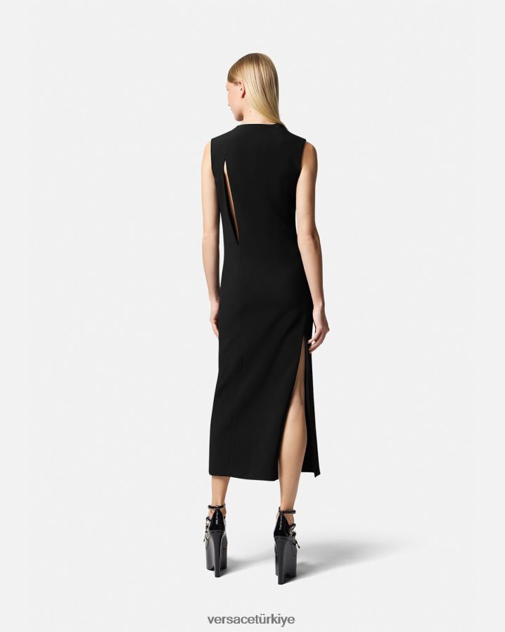 Versace yırtmaçlı midi kolsuz elbise kadınlar siyah Giyim B0HHR846