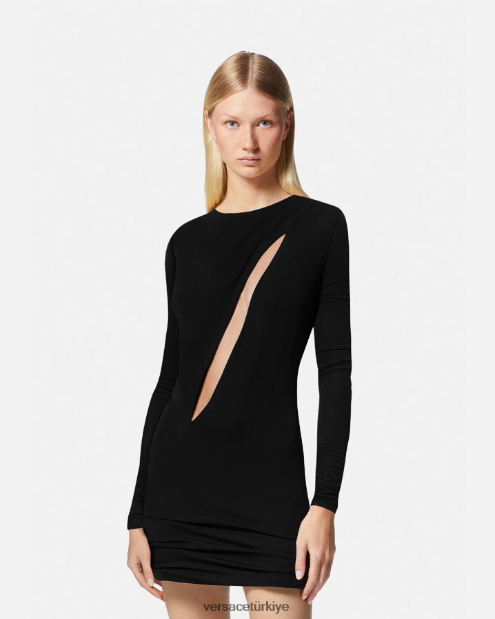 Versace yırtmaçlı mini elbise kadınlar siyah Giyim B0HHR845