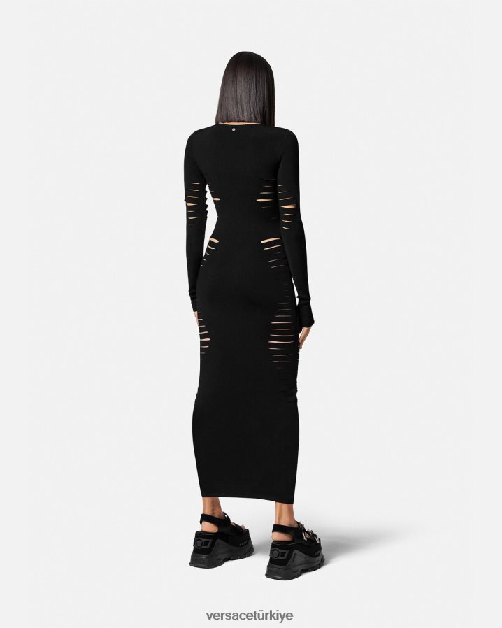 Versace yırtmaçlı örgü midi elbise kadınlar siyah Giyim B0HHR850
