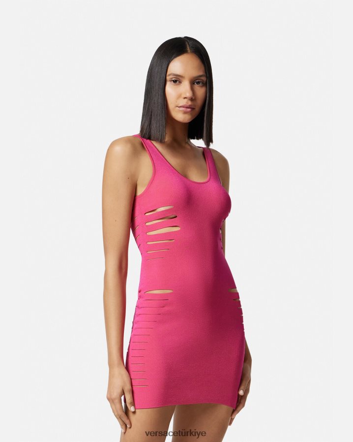 Versace yırtmaçlı örgü mini elbise kadınlar pembe Giyim B0HHR847