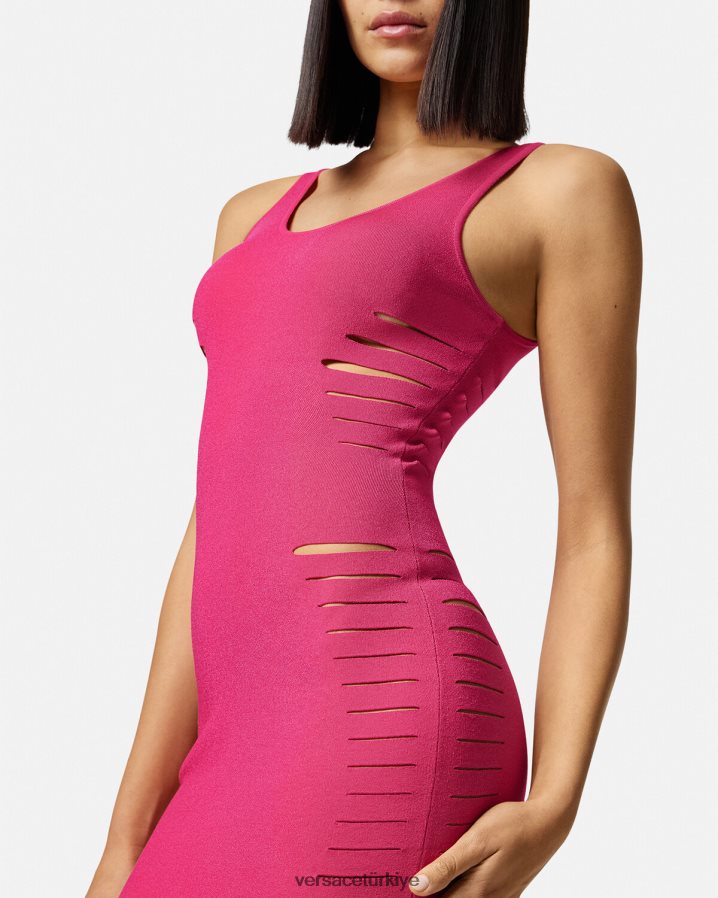 Versace yırtmaçlı örgü mini elbise kadınlar pembe Giyim B0HHR847
