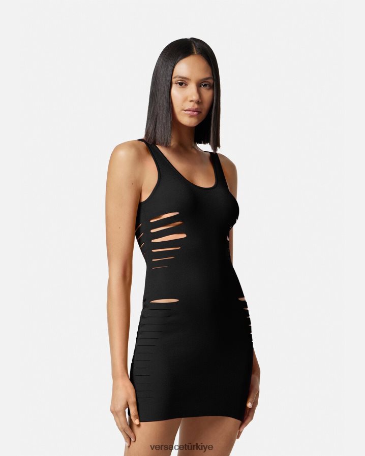 Versace yırtmaçlı örgü mini elbise kadınlar siyah Giyim B0HHR848