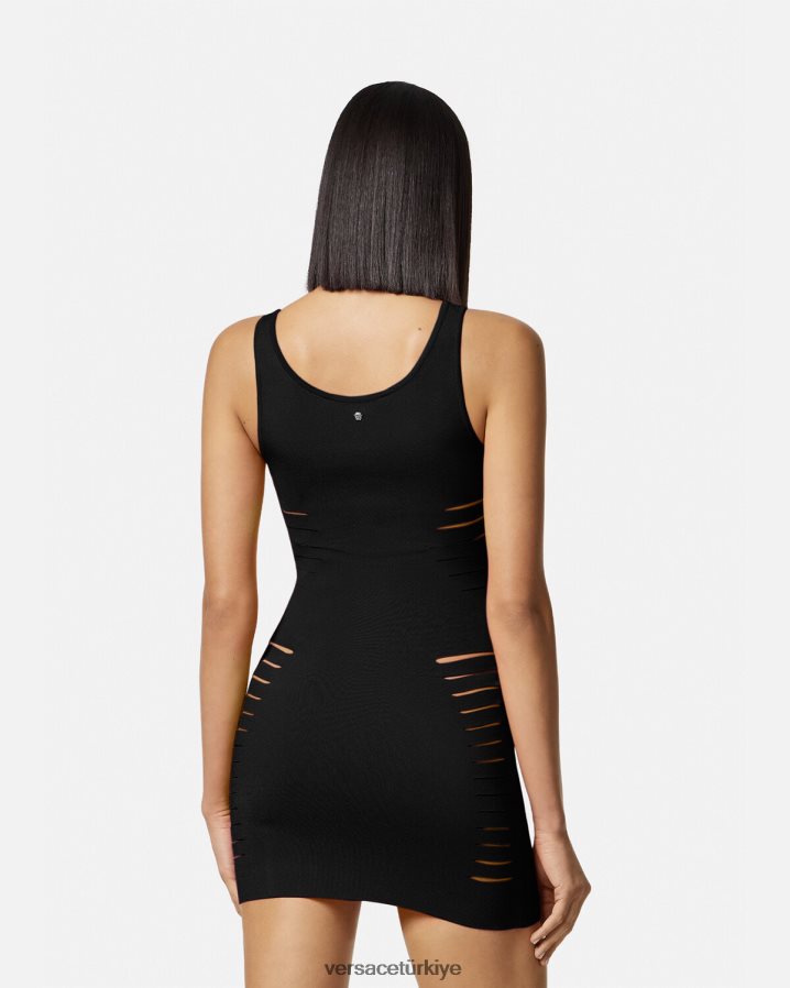 Versace yırtmaçlı örgü mini elbise kadınlar siyah Giyim B0HHR848