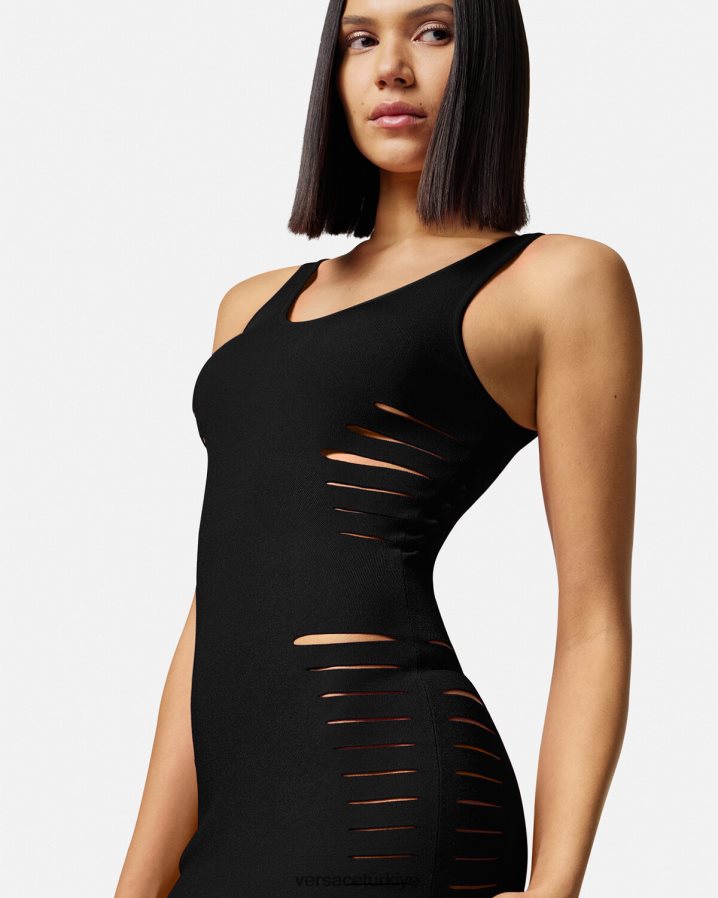 Versace yırtmaçlı örgü mini elbise kadınlar siyah Giyim B0HHR848