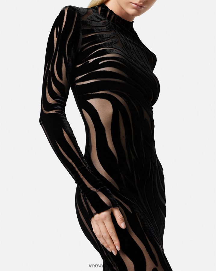 Versace zebra kadife midi elbise kadınlar siyah Giyim B0HHR872