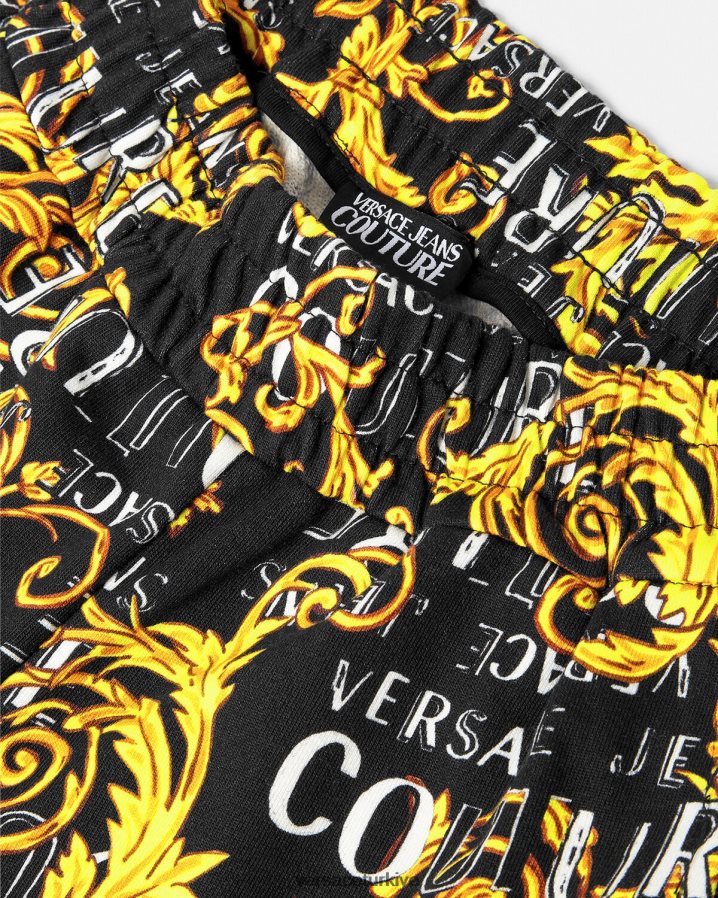 Versace logo couture eşofman altı kadınlar siyah altın Giyim B0HHR82238