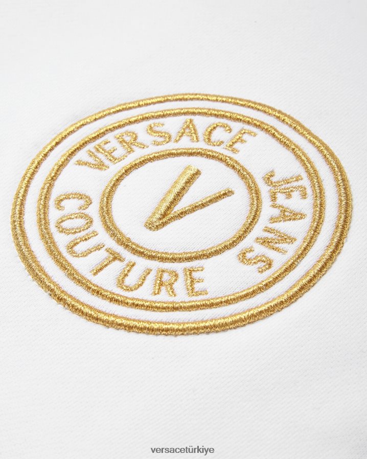 Versace v amblemli eşofman altı kadınlar altın ve beyaz Giyim B0HHR82245