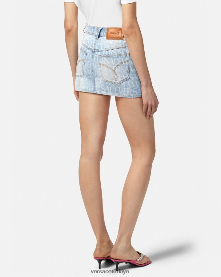 Versace boydan boya denim mini etek kadınlar mavi Giyim B0HHR8166