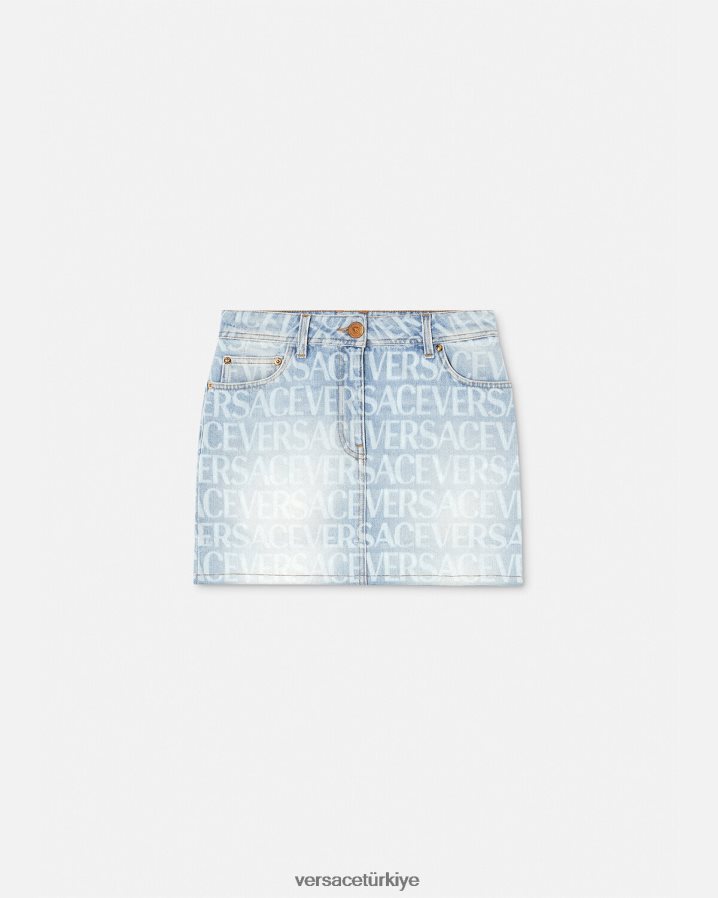 Versace boydan boya denim mini etek kadınlar mavi Giyim B0HHR8168