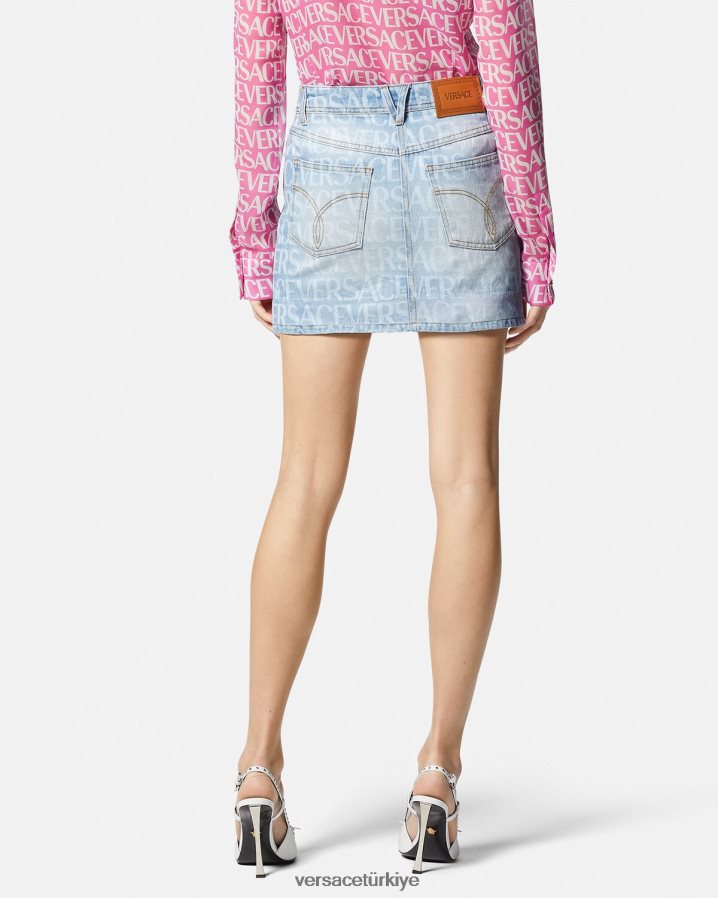 Versace boydan boya denim mini etek kadınlar mavi Giyim B0HHR8168