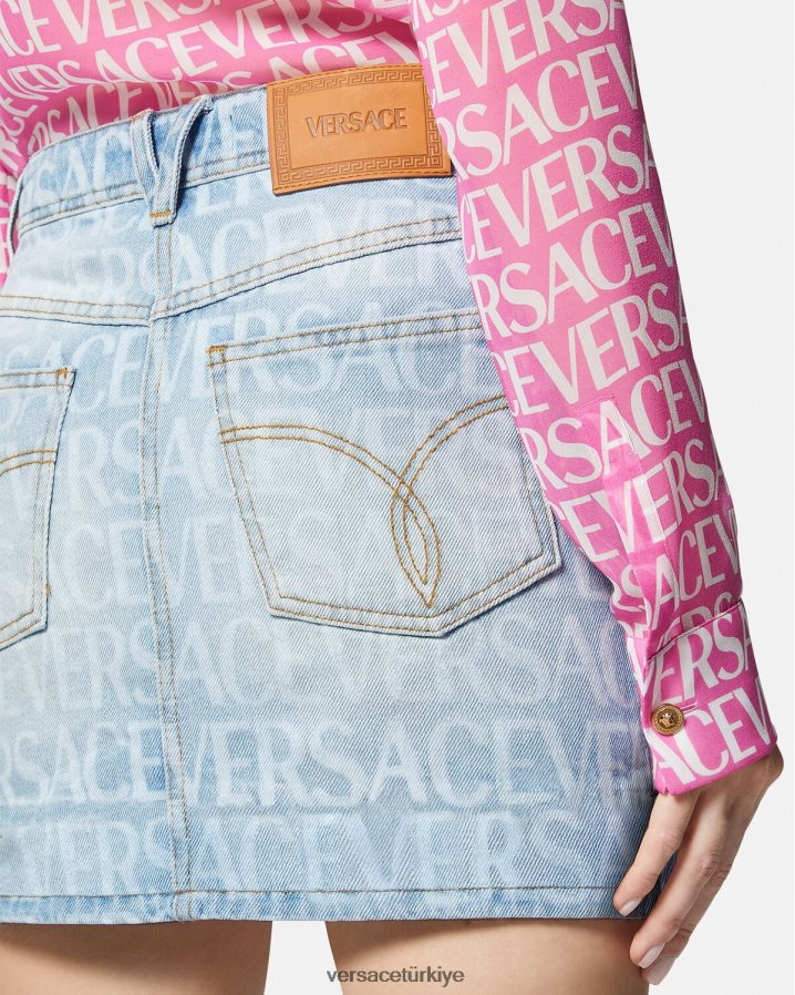 Versace boydan boya denim mini etek kadınlar mavi Giyim B0HHR8168