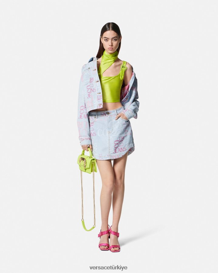 Versace doodle logolu kot mini etek kadınlar mavi Giyim B0HHR82179