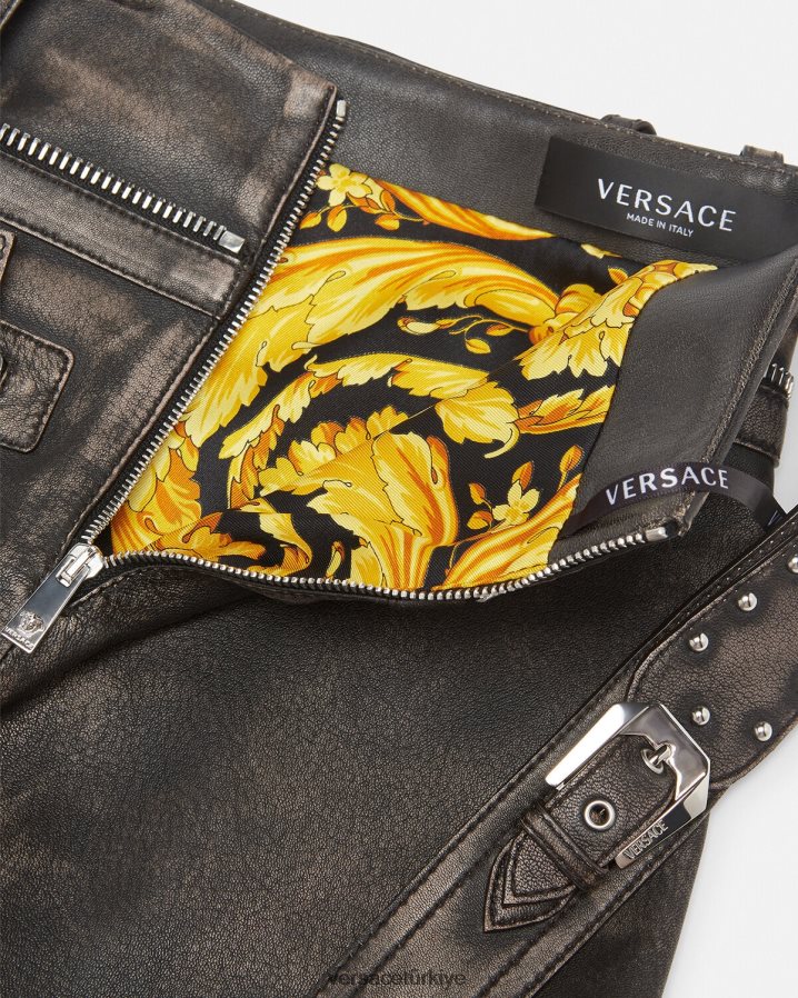 Versace fırçalanmış deri mini etek kadınlar gri Giyim B0HHR8182