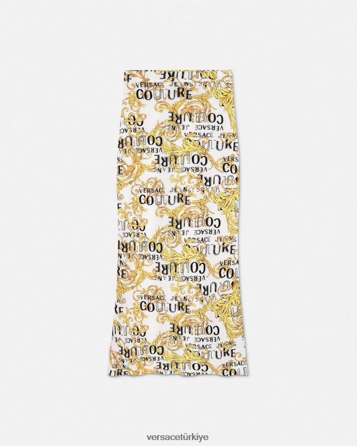 Versace logo couture midi etek kadınlar altın ve beyaz Giyim B0HHR82251