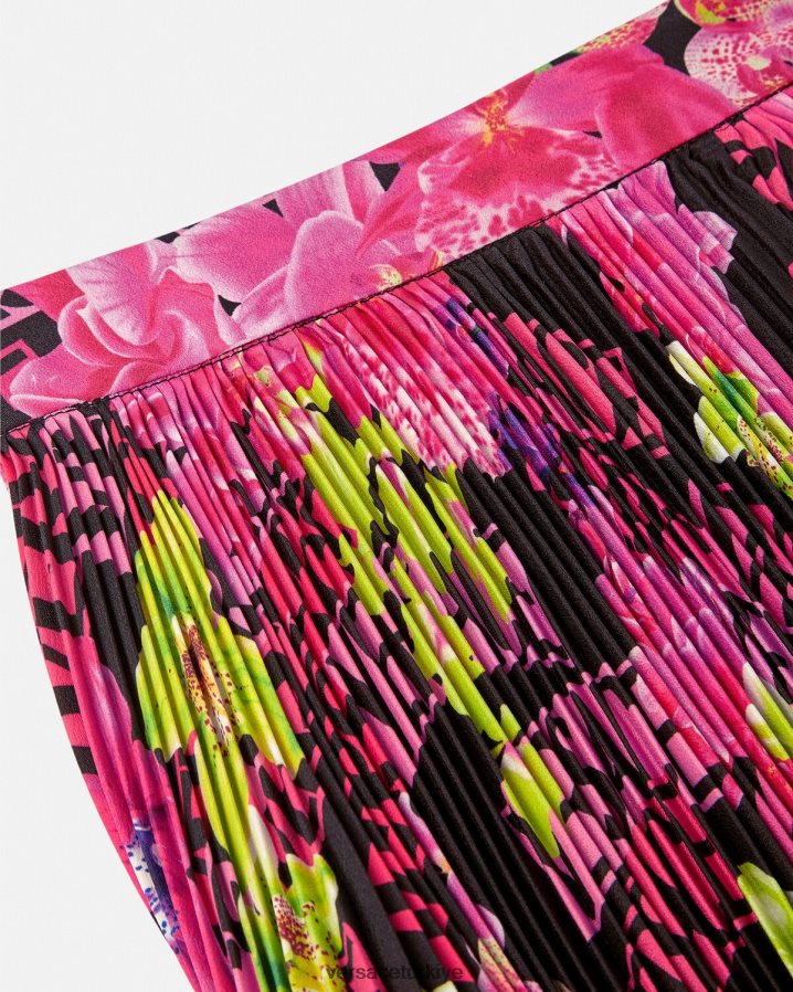 Versace logolu orkide pilili etek kadınlar siyah ve baskı Giyim B0HHR8183