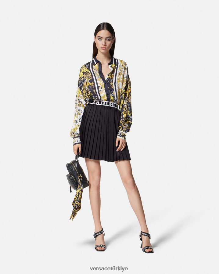 Versace logolu pilili etek kadınlar siyah Giyim B0HHR82152