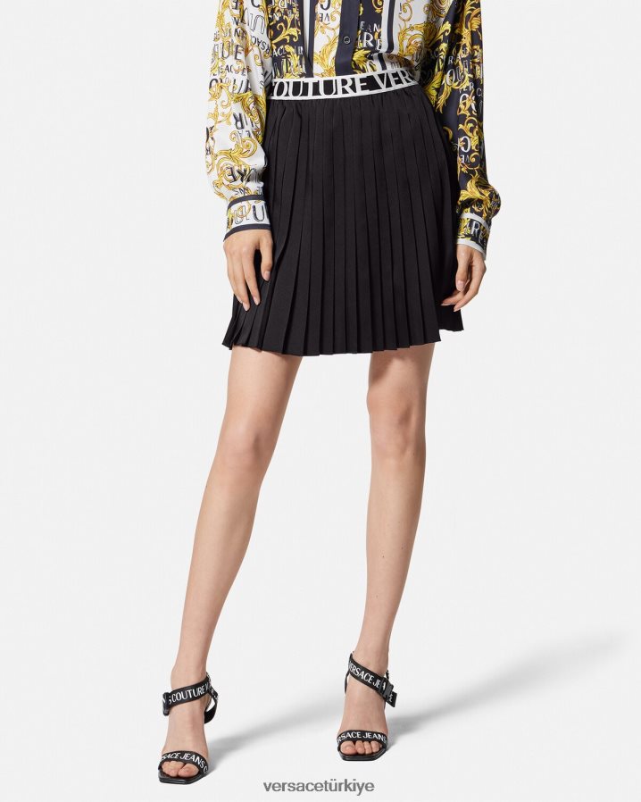 Versace logolu pilili etek kadınlar siyah Giyim B0HHR82152