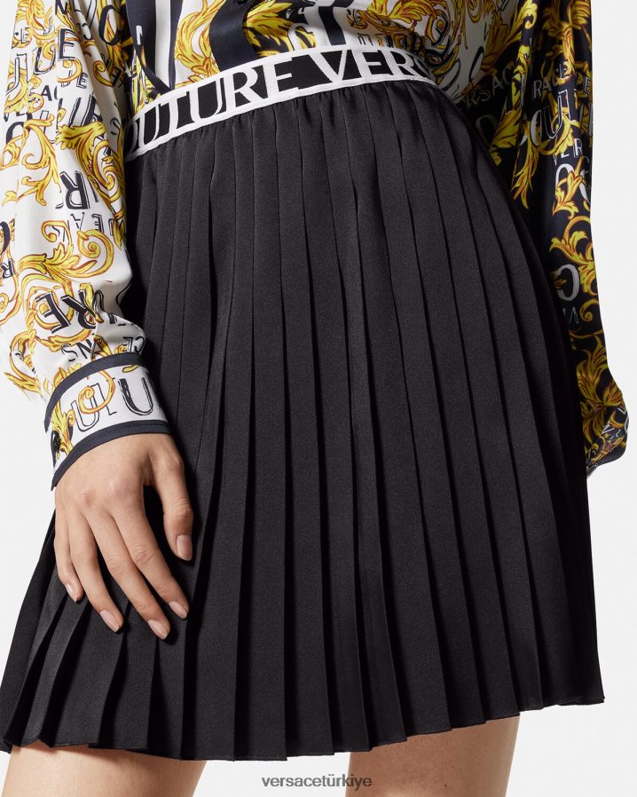 Versace logolu pilili etek kadınlar siyah Giyim B0HHR82152