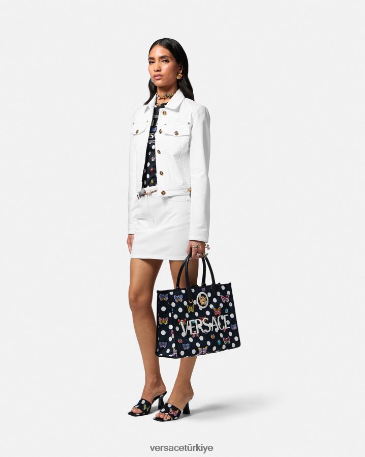 Versace medusa '95 denim mini etek kadınlar beyaz Giyim B0HHR8161