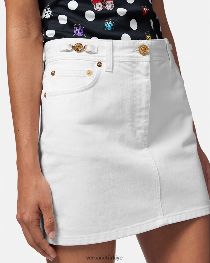 Versace medusa '95 denim mini etek kadınlar beyaz Giyim B0HHR8161