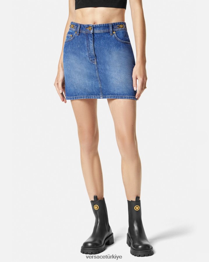 Versace medusa '95 denim mini etek kadınlar mavi Giyim B0HHR8167