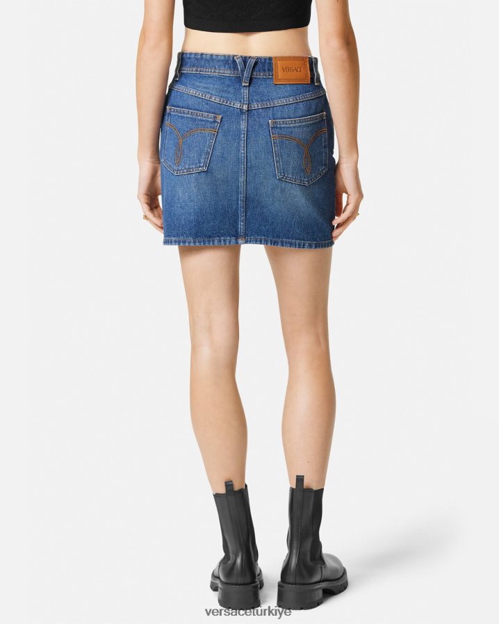 Versace medusa '95 denim mini etek kadınlar mavi Giyim B0HHR8167