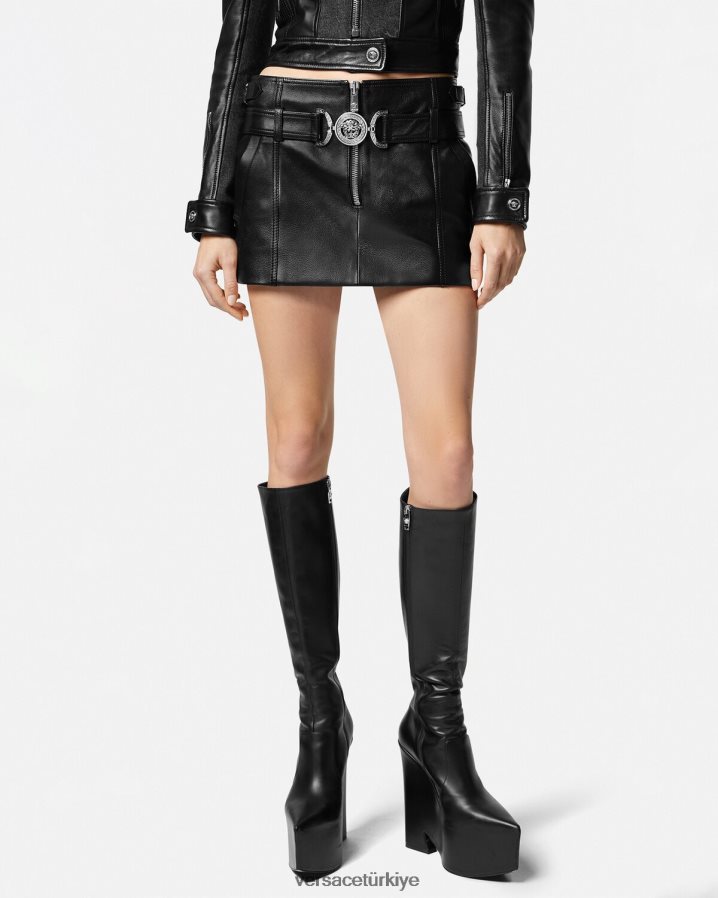 Versace medusa '95 deri mini etek kadınlar siyah Giyim B0HHR8175