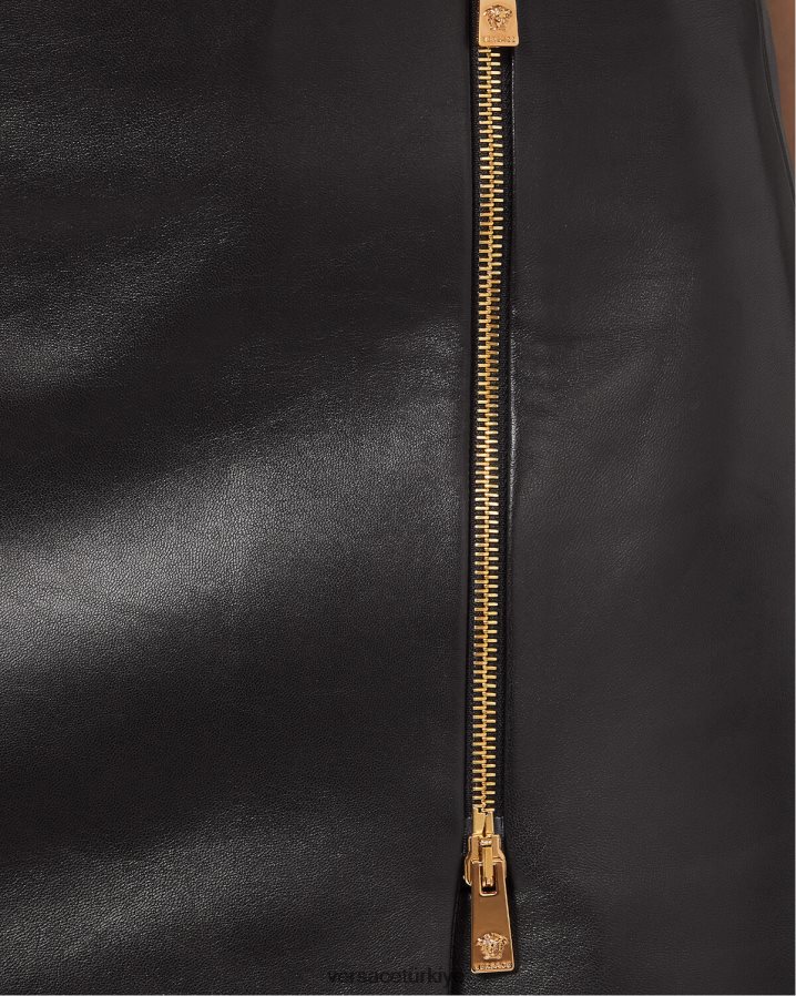 Versace medusa deri mini etek kadınlar siyah Giyim B0HHR8181