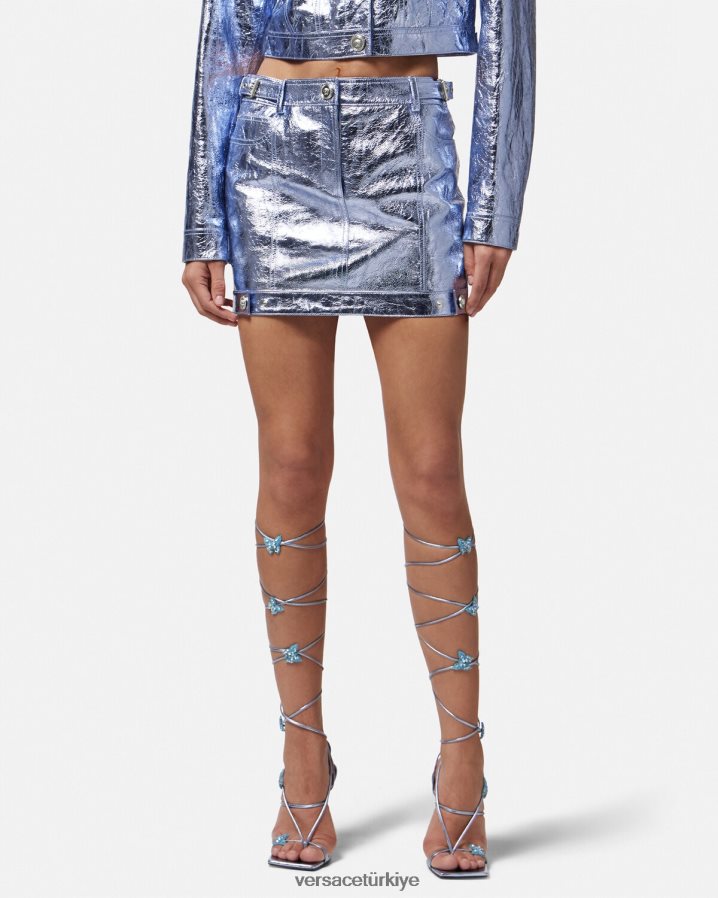 Versace medusa metalik deri mini etek kadınlar metalik Giyim B0HHR8160