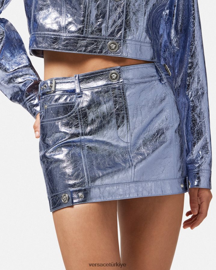 Versace medusa metalik deri mini etek kadınlar metalik Giyim B0HHR8160