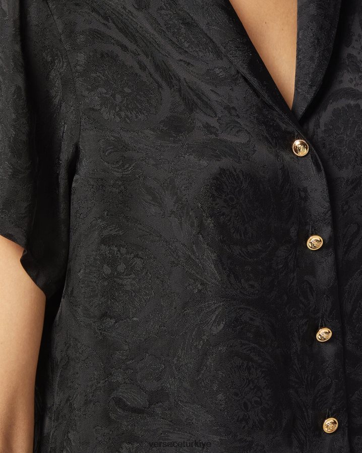 Versace barocco jakarlı kısa pijama üstü kadınlar Siyah gri iç çamaşırı ve plaj kıyafeti B0HHR81028