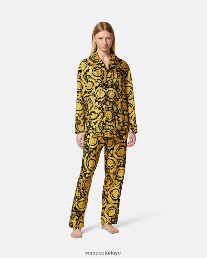 Versace barok desenli ipek pijama gömleği kadınlar Yazdır iç çamaşırı ve plaj kıyafeti B0HHR81027