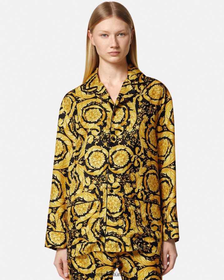 Versace barok desenli ipek pijama gömleği kadınlar Yazdır iç çamaşırı ve plaj kıyafeti B0HHR81027