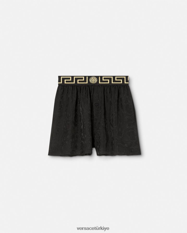 Versace greca bordür barocco pijama şortu kadınlar Siyah gri iç çamaşırı ve plaj kıyafeti B0HHR81025