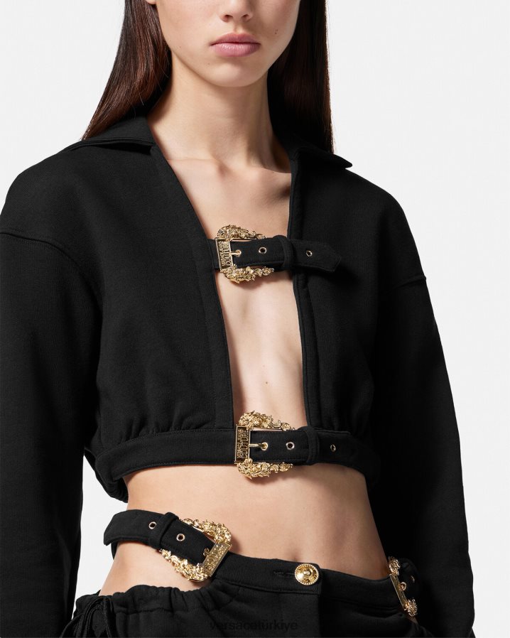 Versace barok tokalı kısa kapüşonlu üst kadınlar siyah Giyim B0HHR82229