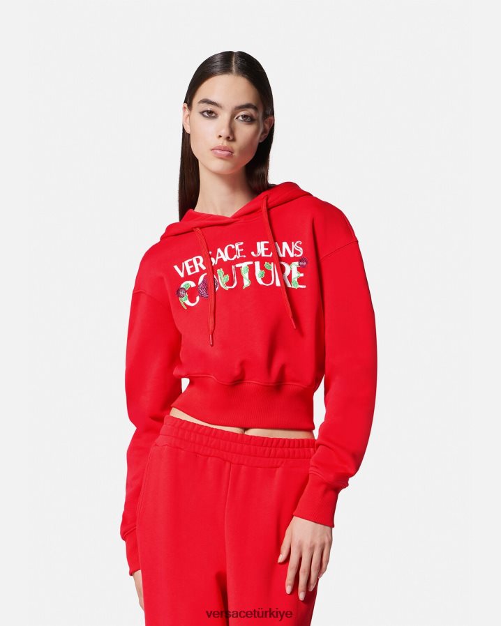 Versace gül logolu kısa kapüşonlu üst kadınlar turuncu Giyim B0HHR82170