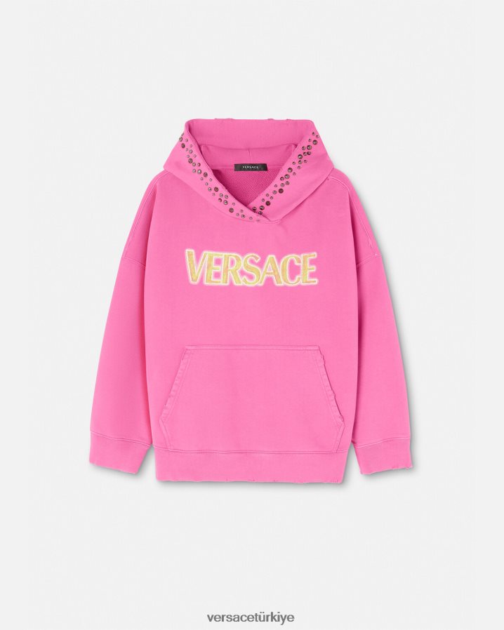 Versace çivili sıkıntılı logolu kapüşonlu üst kadınlar pembe Giyim B0HHR8143