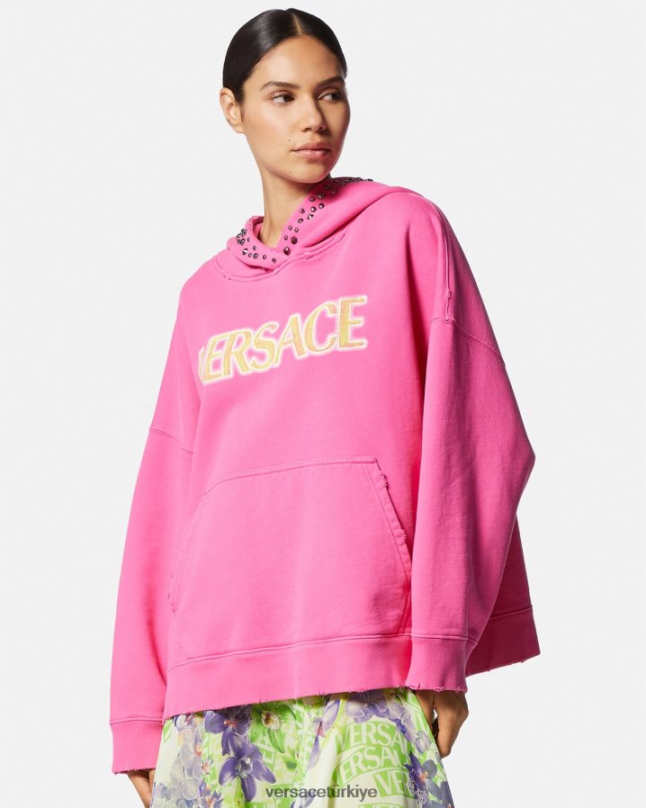 Versace çivili sıkıntılı logolu kapüşonlu üst kadınlar pembe Giyim B0HHR8143