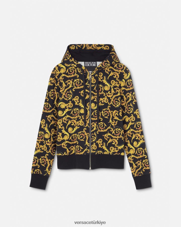 Versace kroki couture kapşonlu kadınlar siyah altın Giyim B0HHR82175
