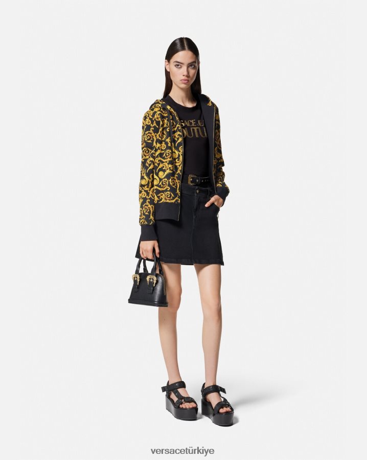 Versace kroki couture kapşonlu kadınlar siyah altın Giyim B0HHR82175