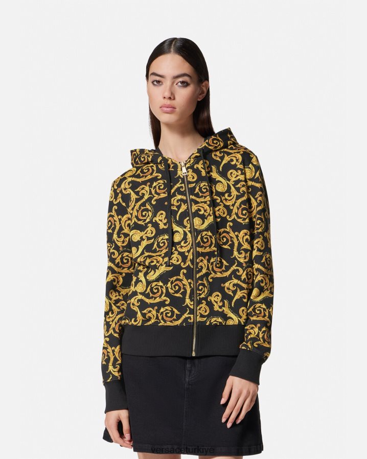 Versace kroki couture kapşonlu kadınlar siyah altın Giyim B0HHR82175