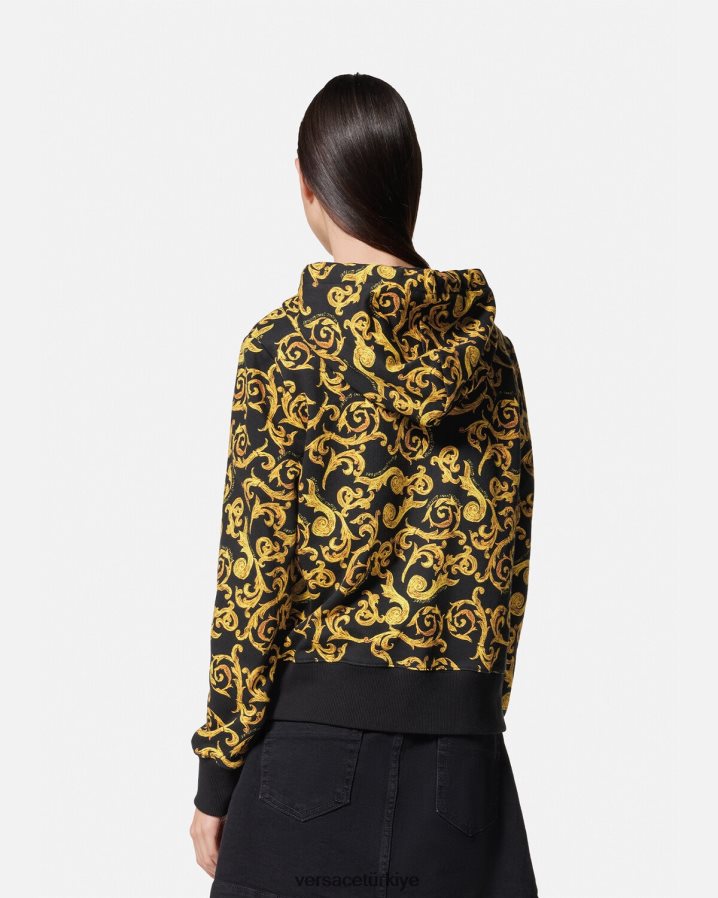 Versace kroki couture kapşonlu kadınlar siyah altın Giyim B0HHR82175