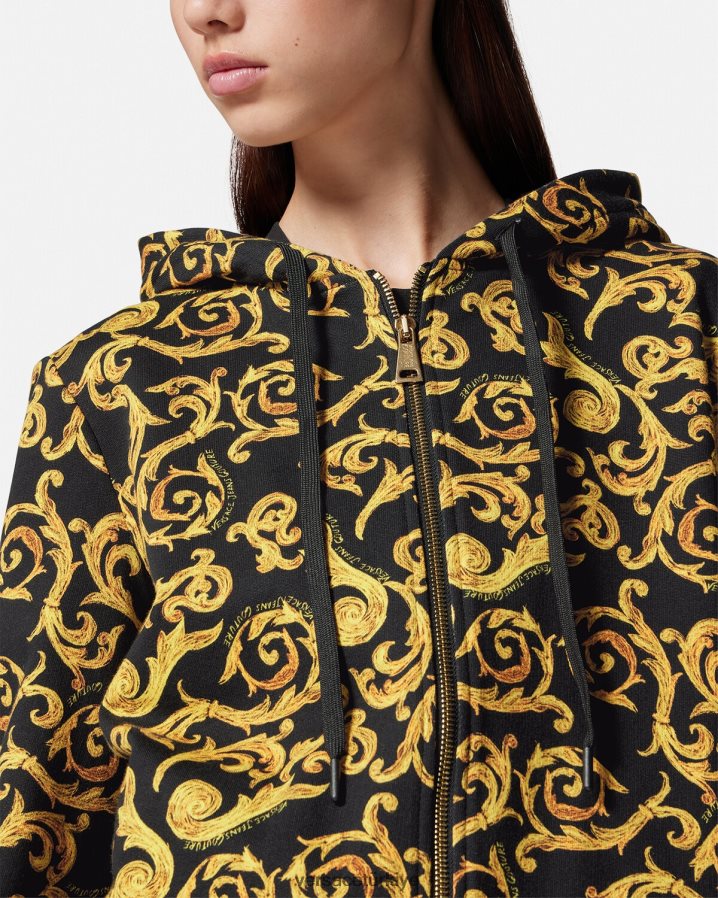 Versace kroki couture kapşonlu kadınlar siyah altın Giyim B0HHR82175
